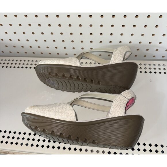 Skechers Parallel Jellyroll Womens Wedge Sandals Slides Size 8 Cream Memory Foam - Picture 6 of 9